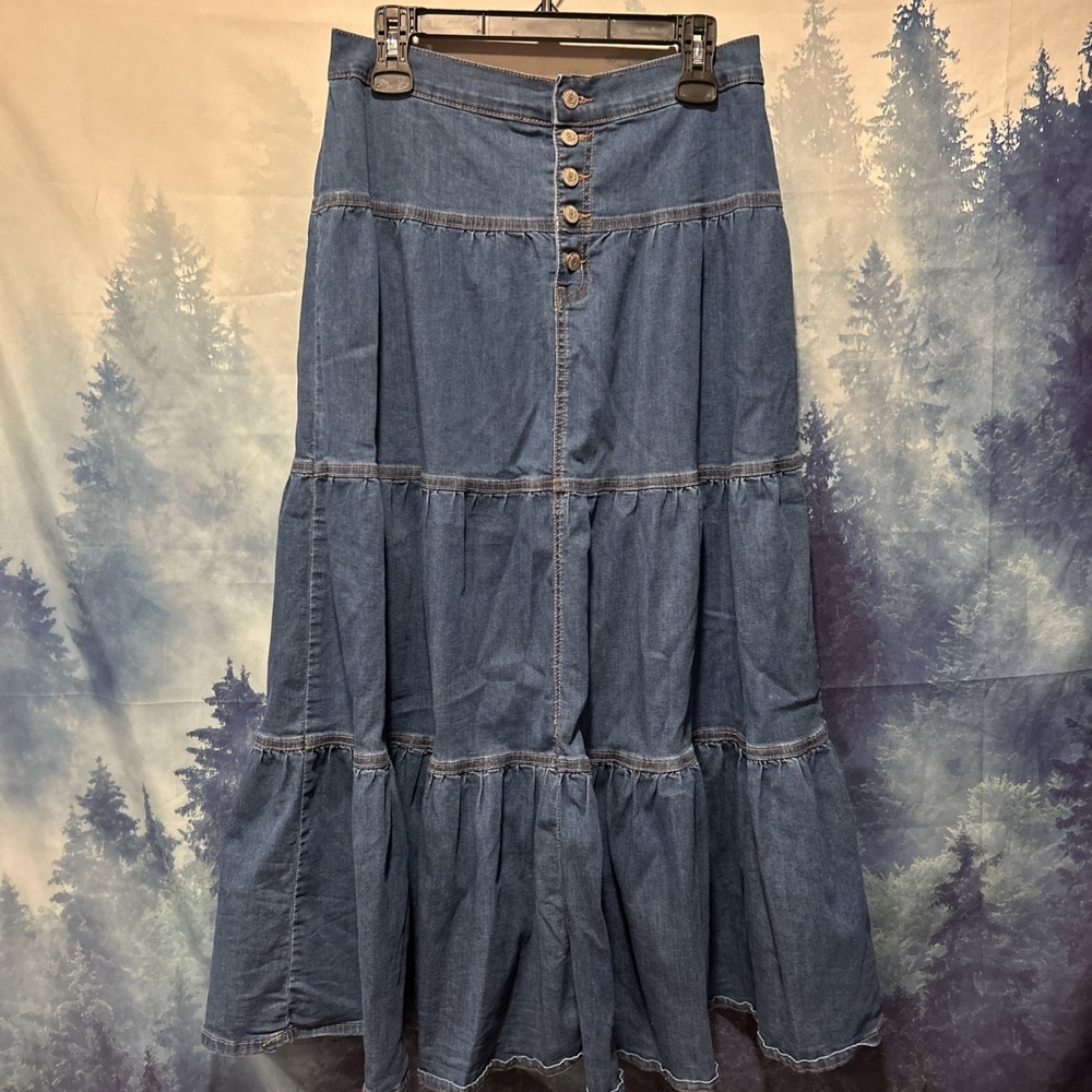 Women's Denim Co Tiered Button Up Maxi Skirt Size 12